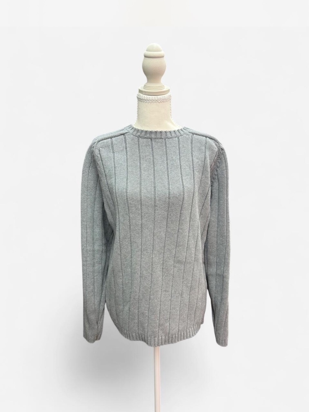 Vintage Bass Light Gray Ribbed Crewneck Sweater